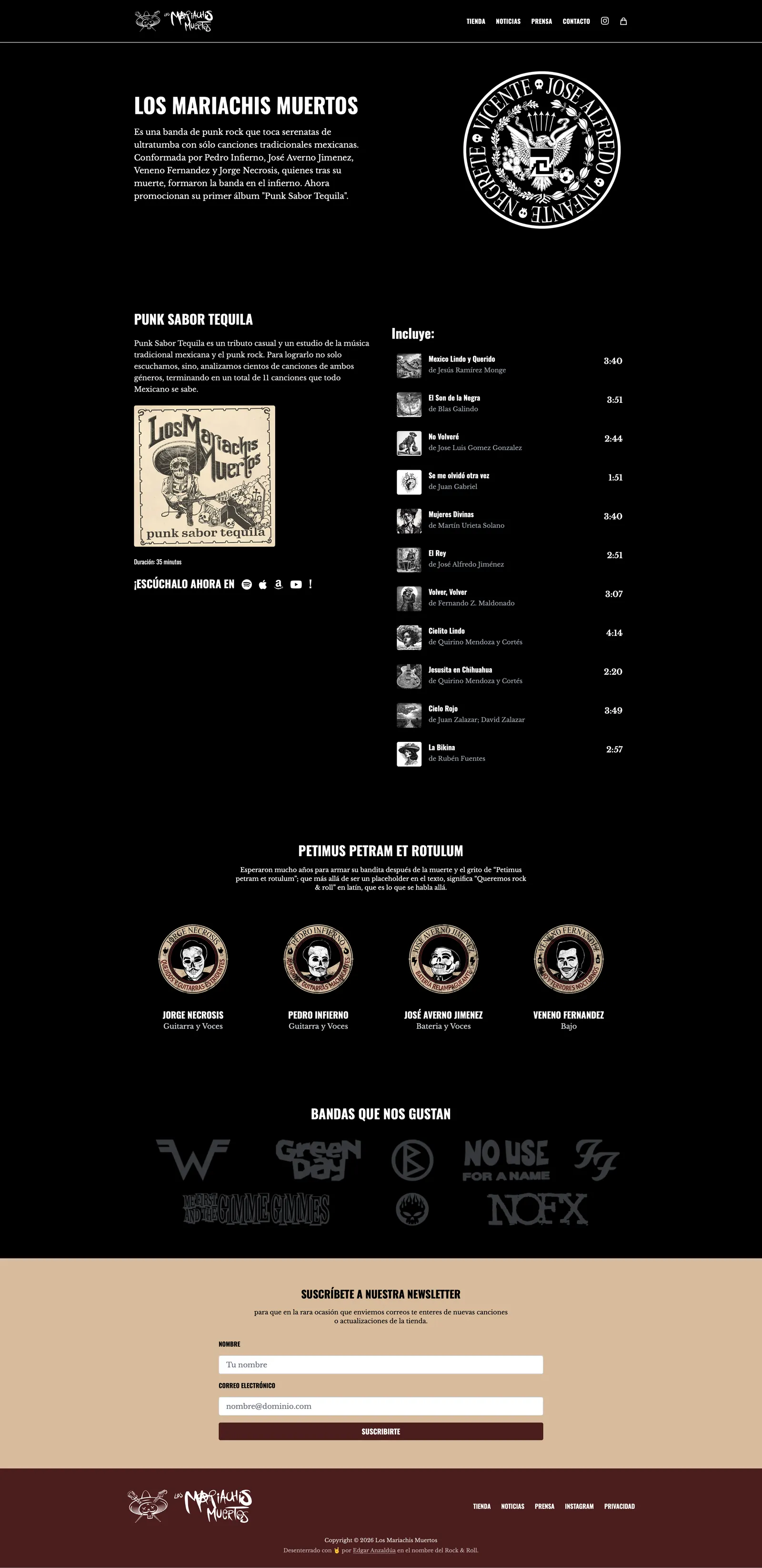 The band's front page