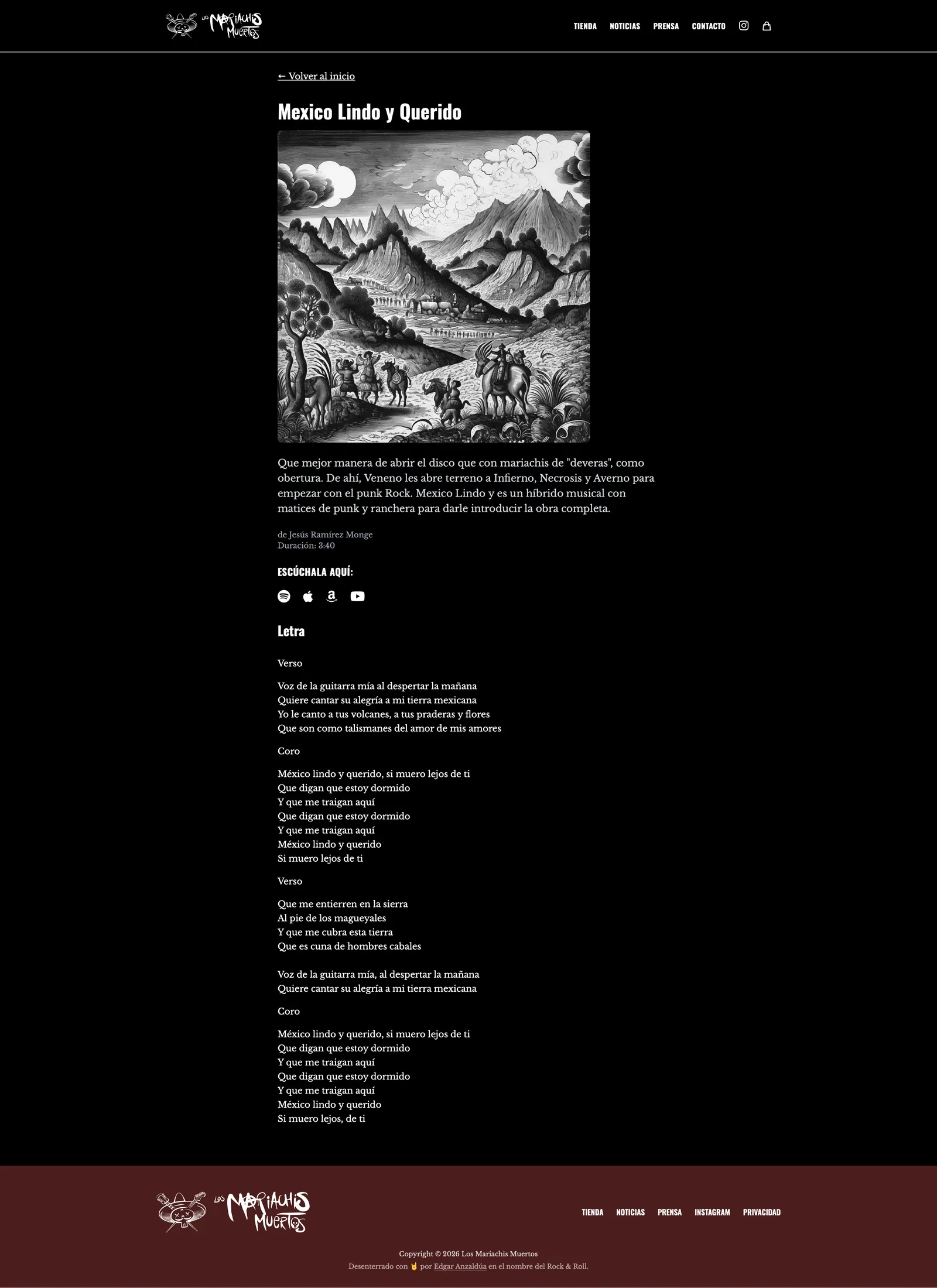 A song page — México Lindo y Querido