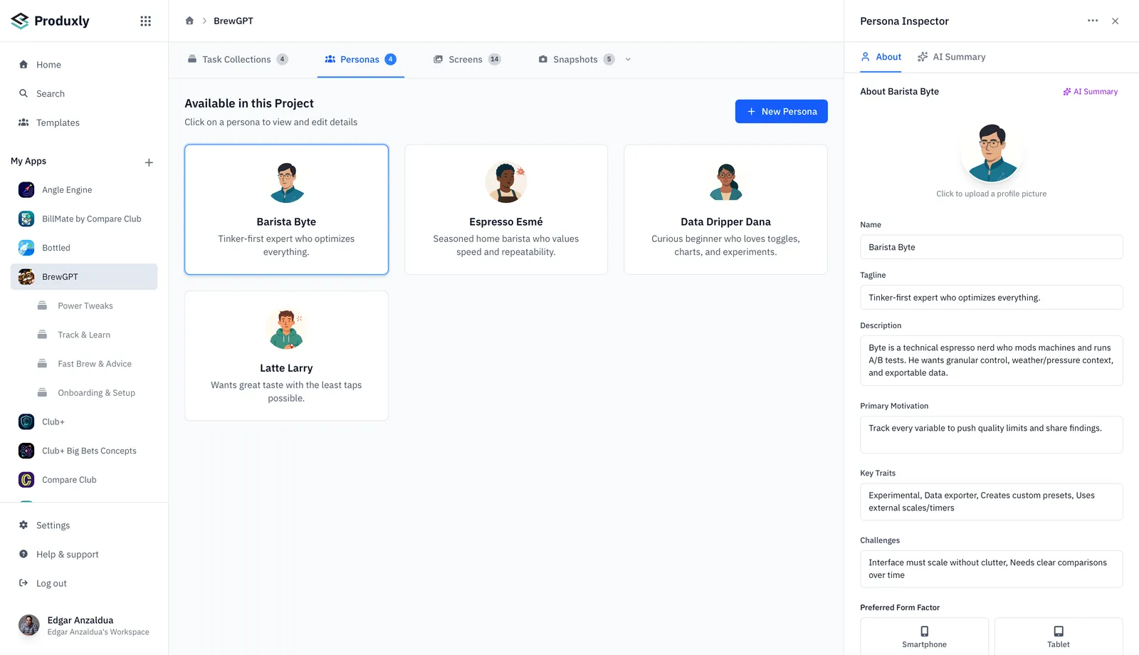 The personas a project is for, each one inspectable