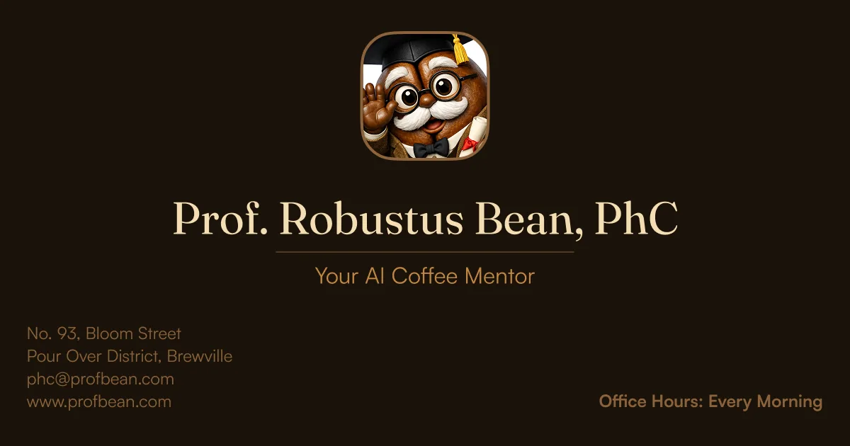 Prof. Robustus Bean, PhC — An AI mentor for your coffee