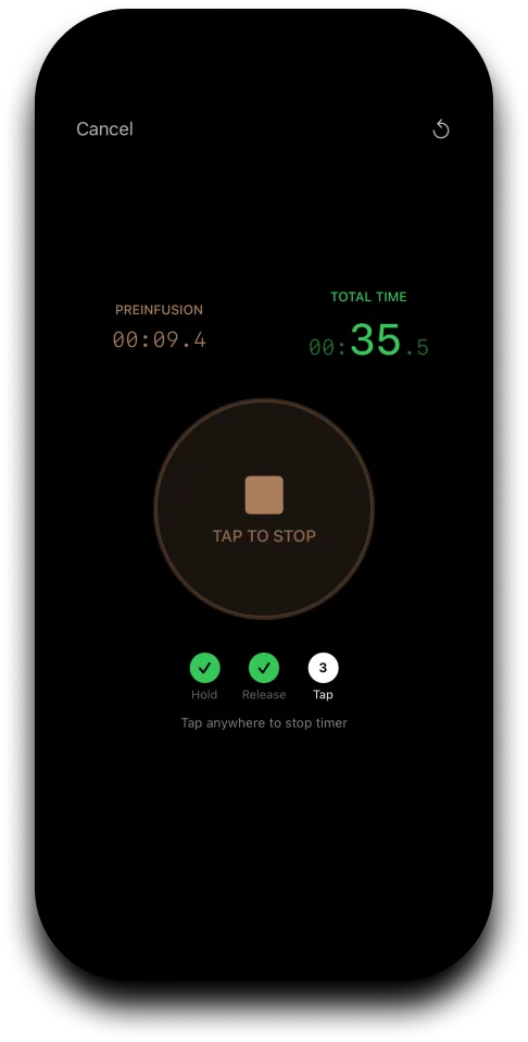 Timing the shot, preinfusion counted separately