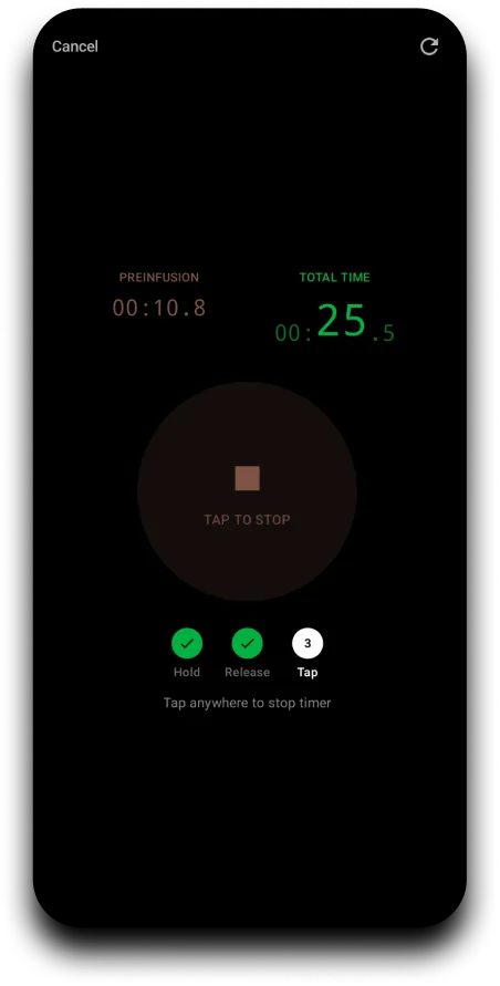 Timing the shot, preinfusion counted separately