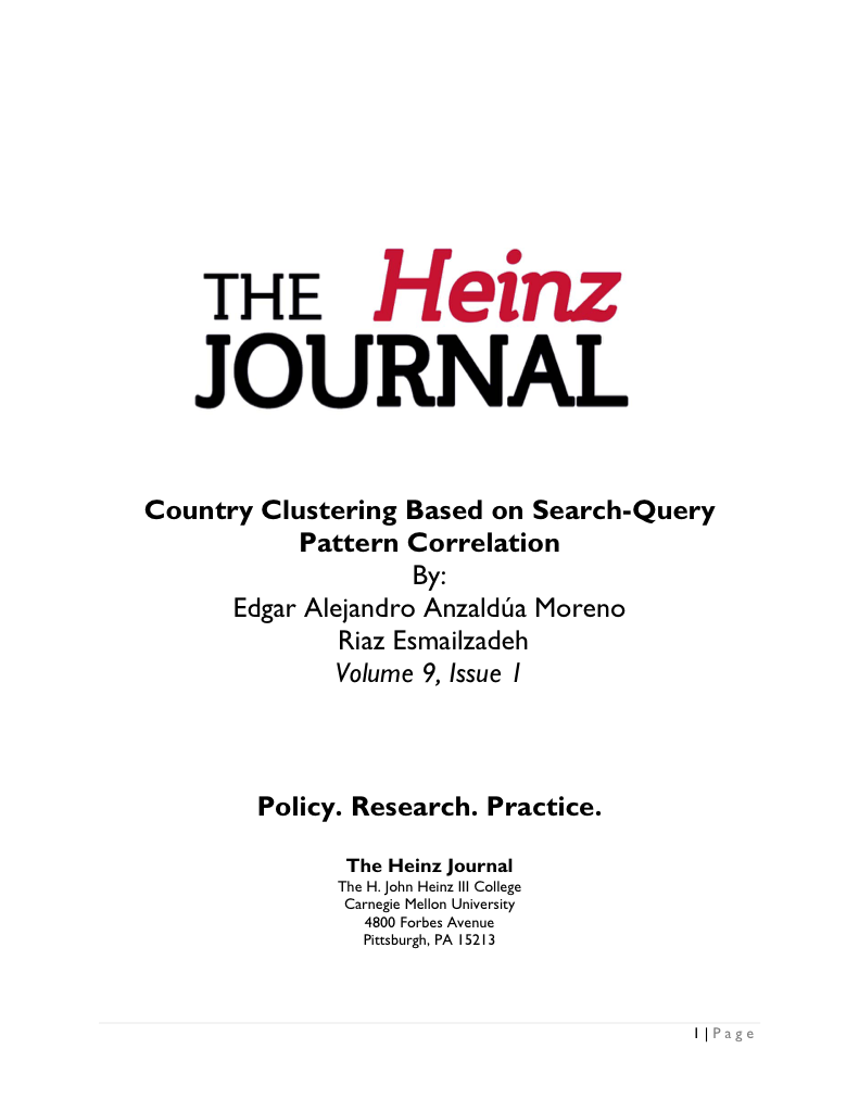The Heinz Journal — Country Clustering Based on Search-Query Pattern Correlation by Edgar Anzaldúa Moreno and Riaz Esmailzadeh